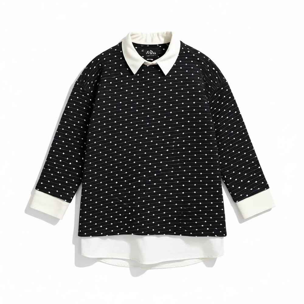 Ann Taylor Twofer Collared SZ
Small Sweater Black Cream 100% Cotton